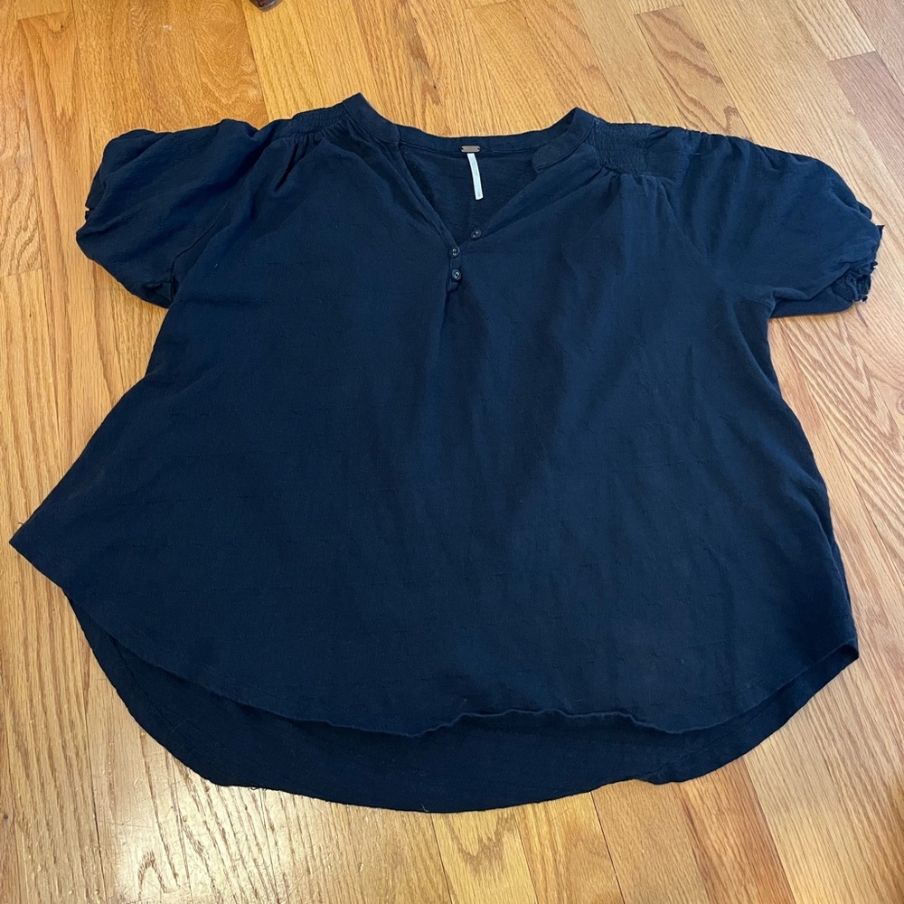 Free People black puff sleeve blouse